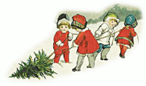 christmas kids dragging tree free clipart