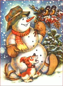 christmas snowman with dog free clipart