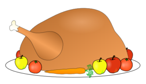 thanksgiving turkey platter with fruit and vegitables free clipart