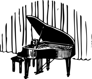 piano in front of curtain free clipart