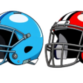 football helmets red blue free clipart image