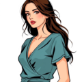 woman brown hair teal dress free clipart image